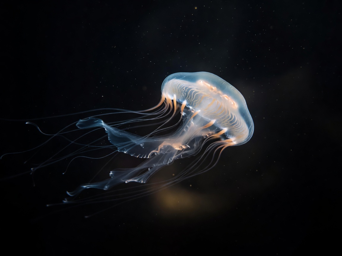 Beautiful deep sea jellyfish floating gracefully with soft organic backlighting and detailed textures