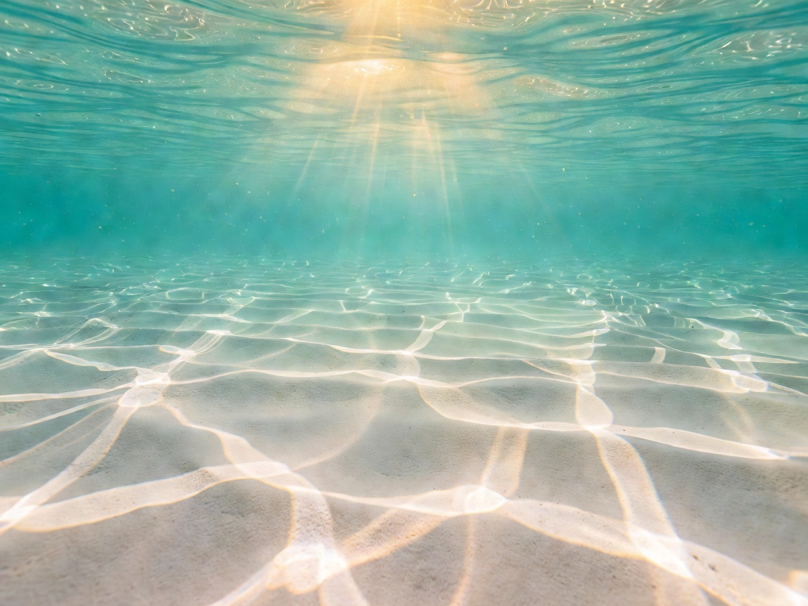 Sunlight shining through crystal clear turquoise ocean water over white sand
